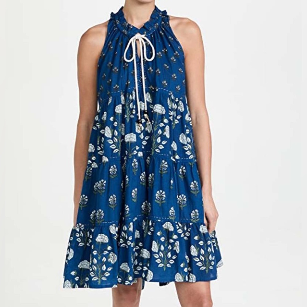 Ro's Garden anthropologie Sophia short Dress Indira blue floral cotton S midi